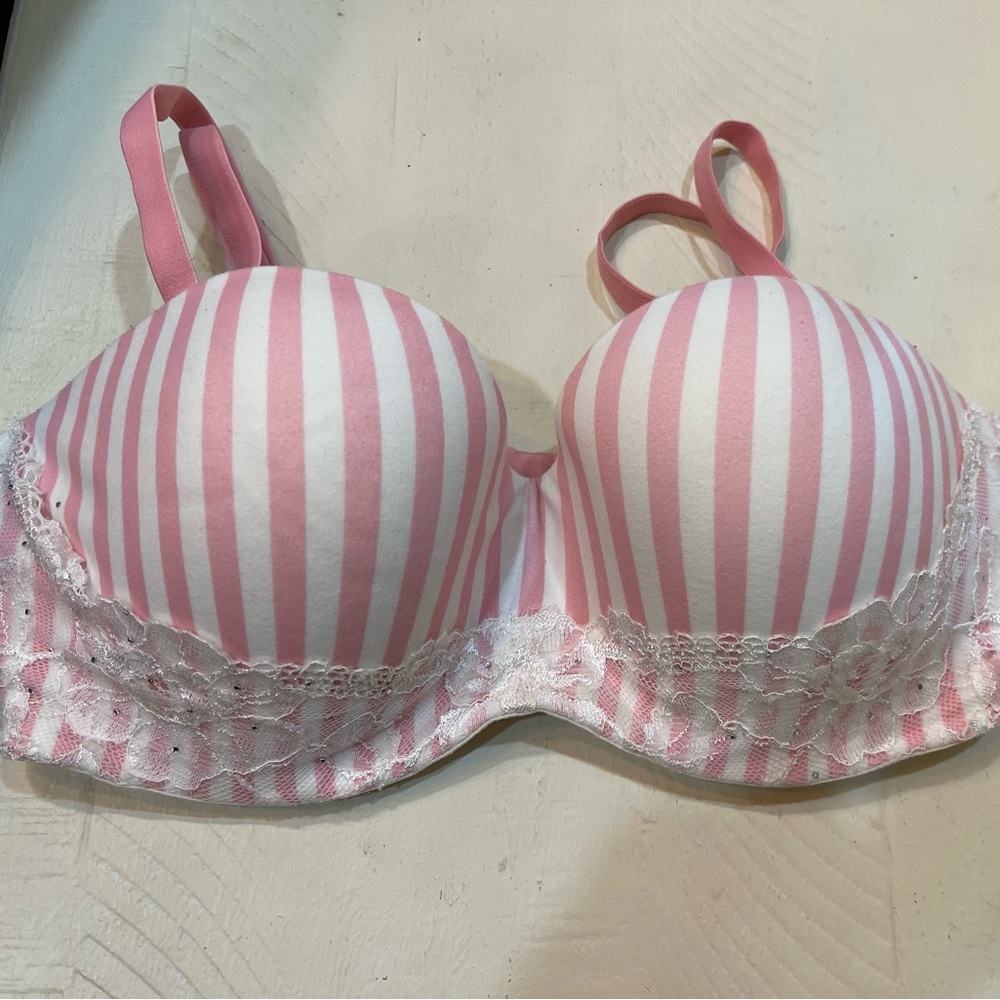 Victoria's Secret Pink Striped Bra with Lace Detail